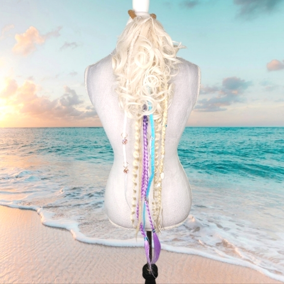 Mermaid Hair Platinum Blonde Claw Clip w/Faux Dreads, Braids & Beachy Charms - Picture 1 of 9